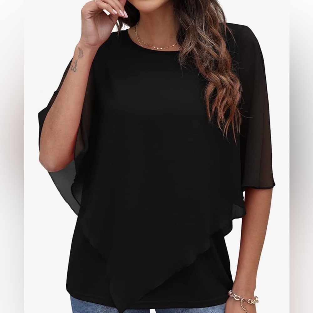 Black Women's Chiffon Overlay Top